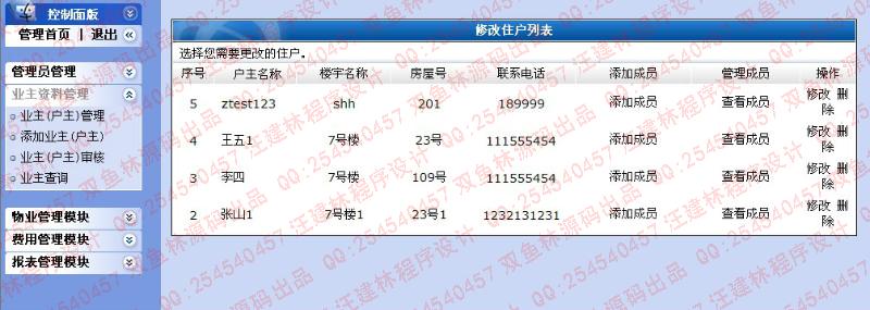 计算机源码设计实例-PHP_014居民小区物业管理系统 截图
